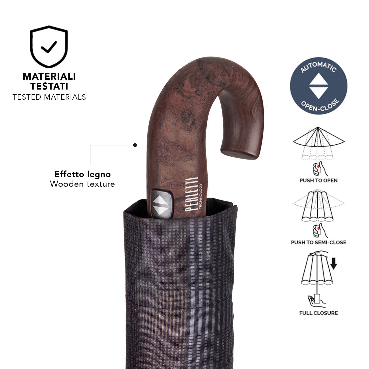 Ombrello Uomo Technology Apri e Chiudi Tartan con Manico Curvo