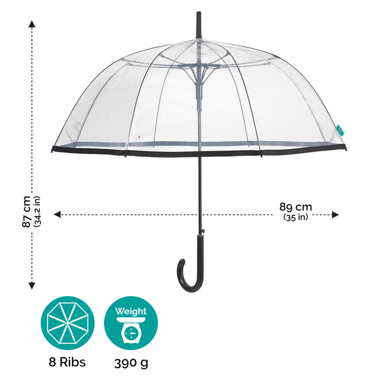KandyToys Ombrello Trasparente A Cupola Diametro 76 Cm - Manico A C - Scegli Tra Rifinito In Nero, Blu, Rosso O Rosa - copertina