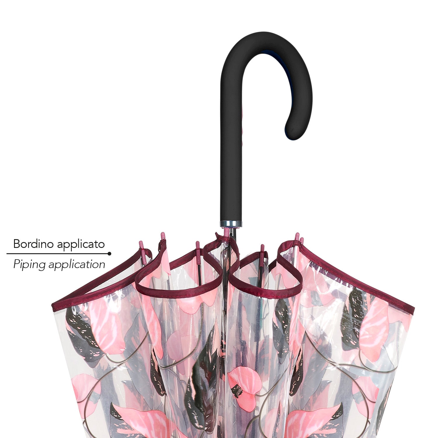 Ombrello Trasparente Foliage Rosa e Nero - Perletti