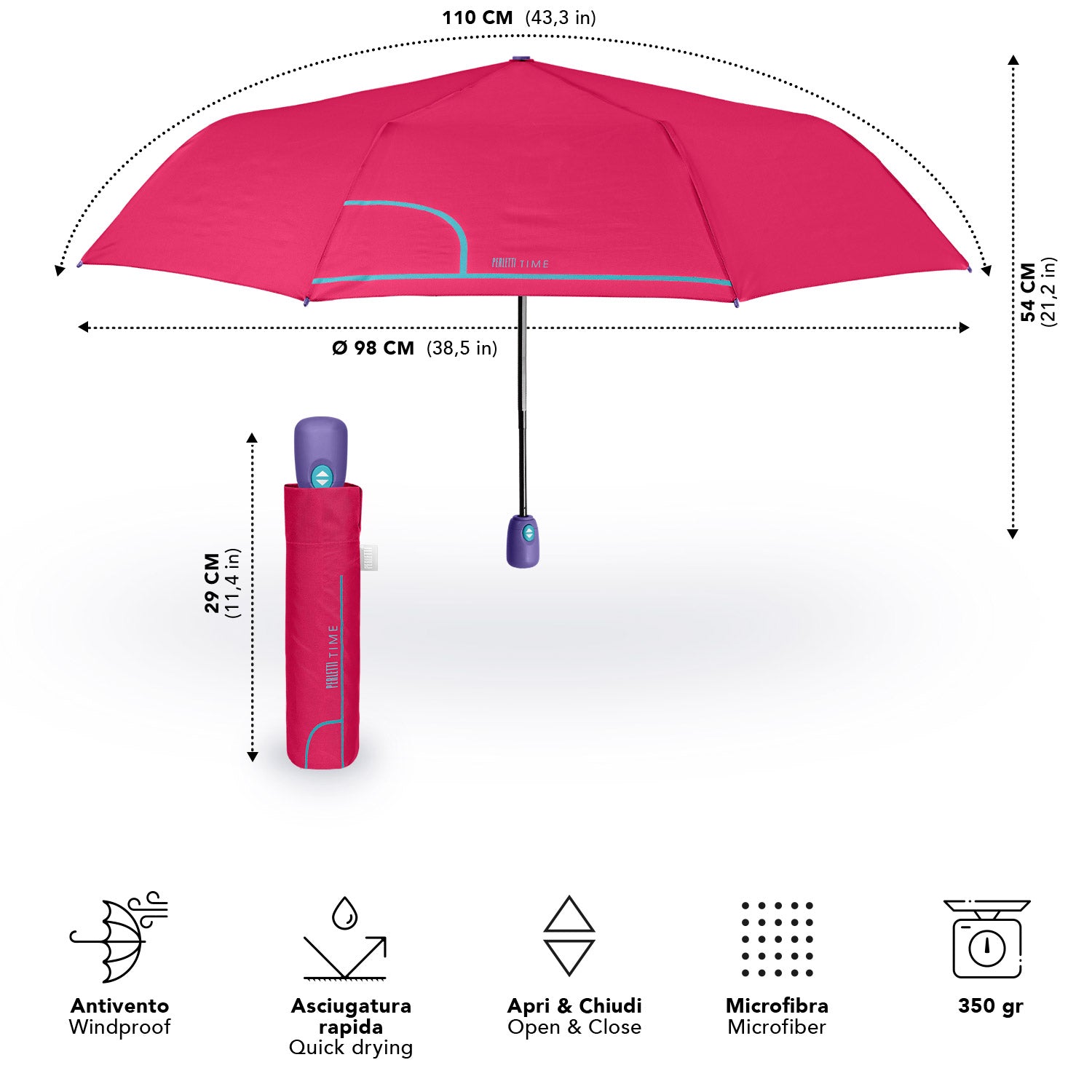 Ombrello Apri e Chiudi Automatico Tinta Unita - Perletti
