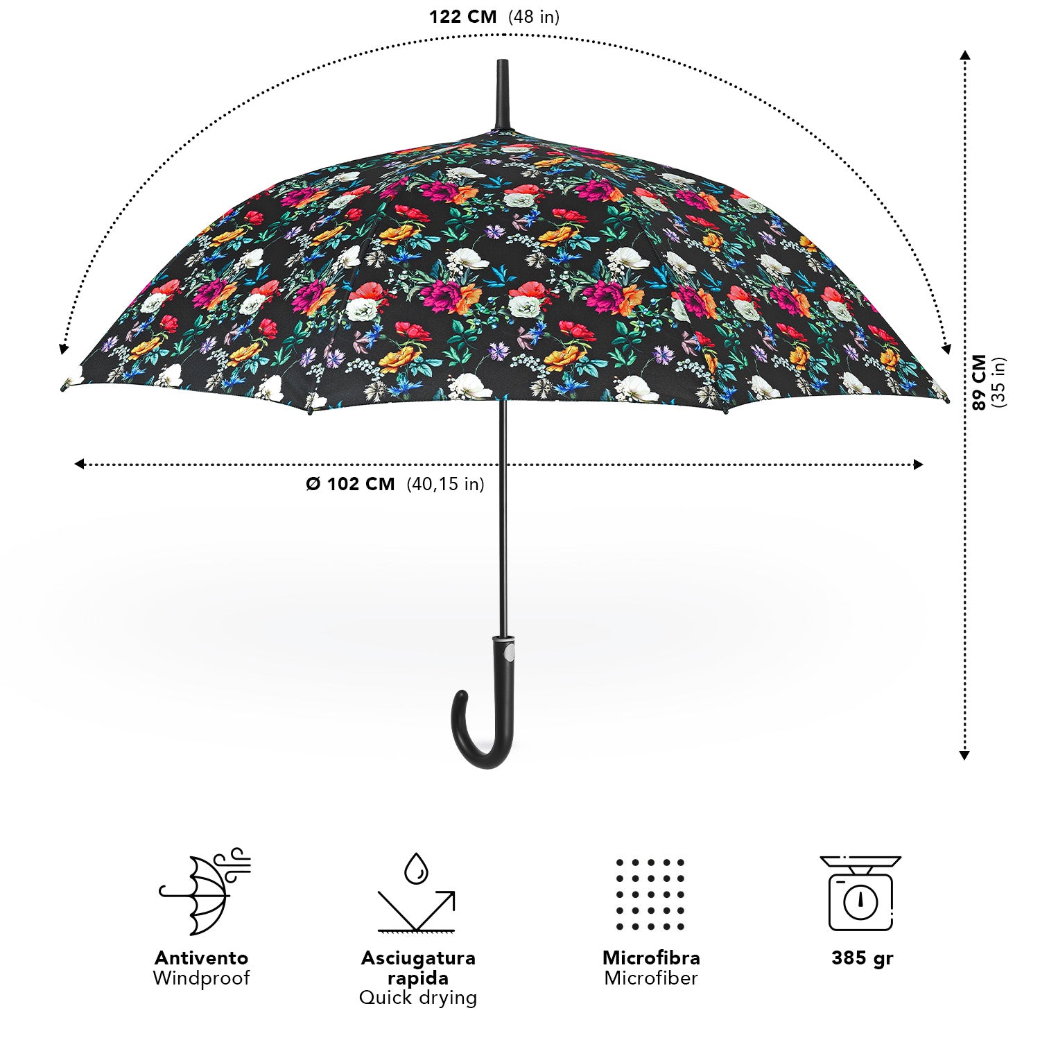 Ombrello Lungo Fantasia Floreale - Perletti