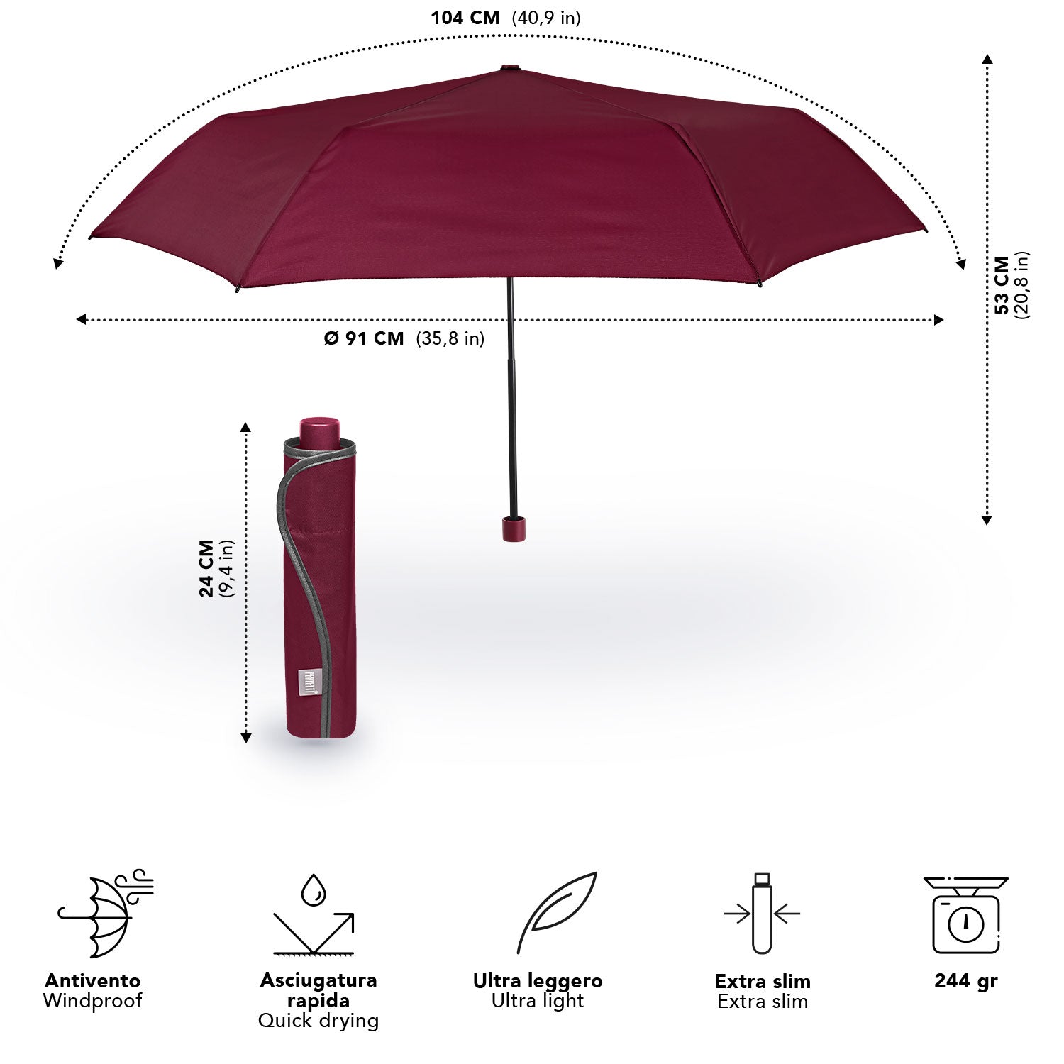 Ombrello Extra Slim in Tonalità Scura - Perletti