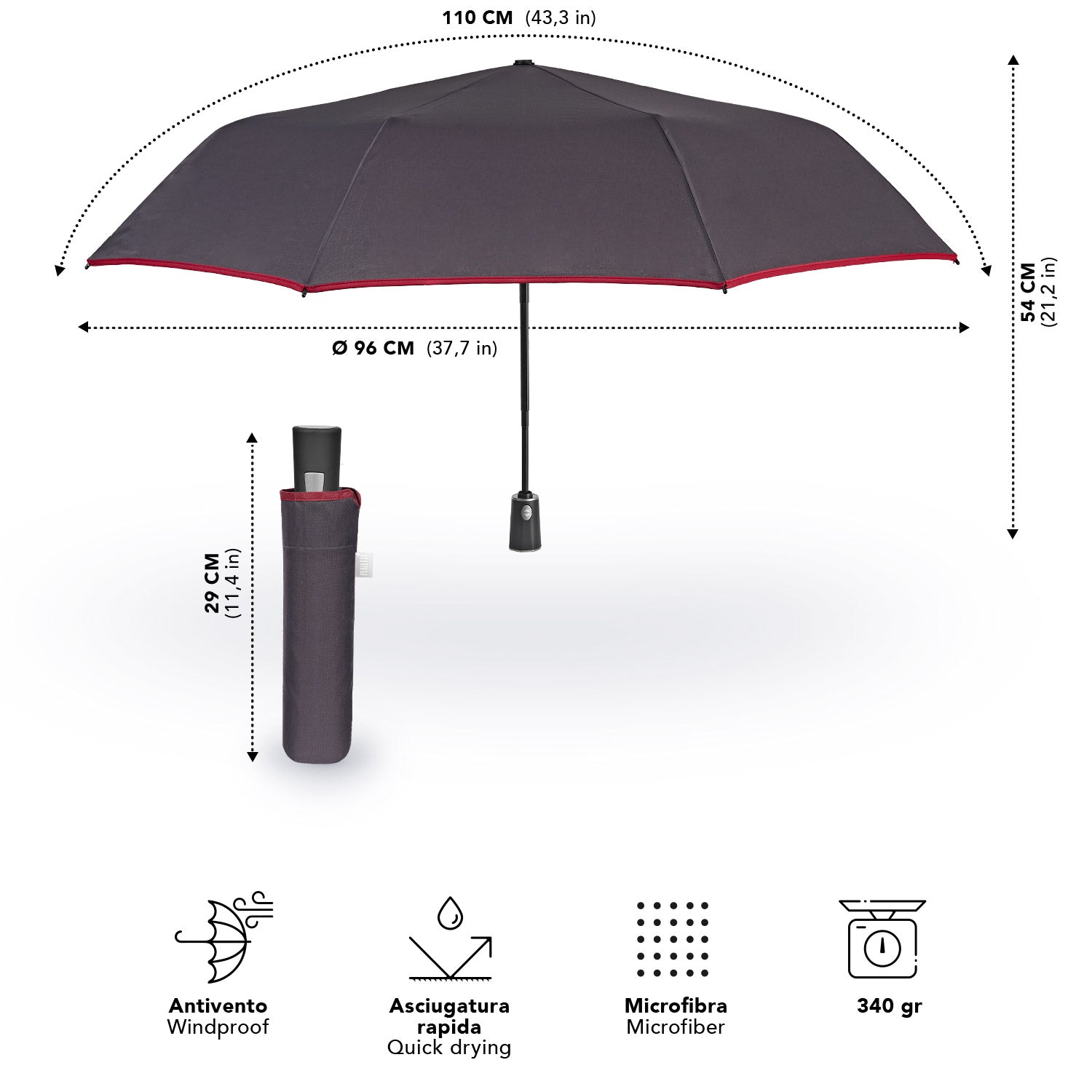 Ombrello Automatico Tinta Unita con Bordo