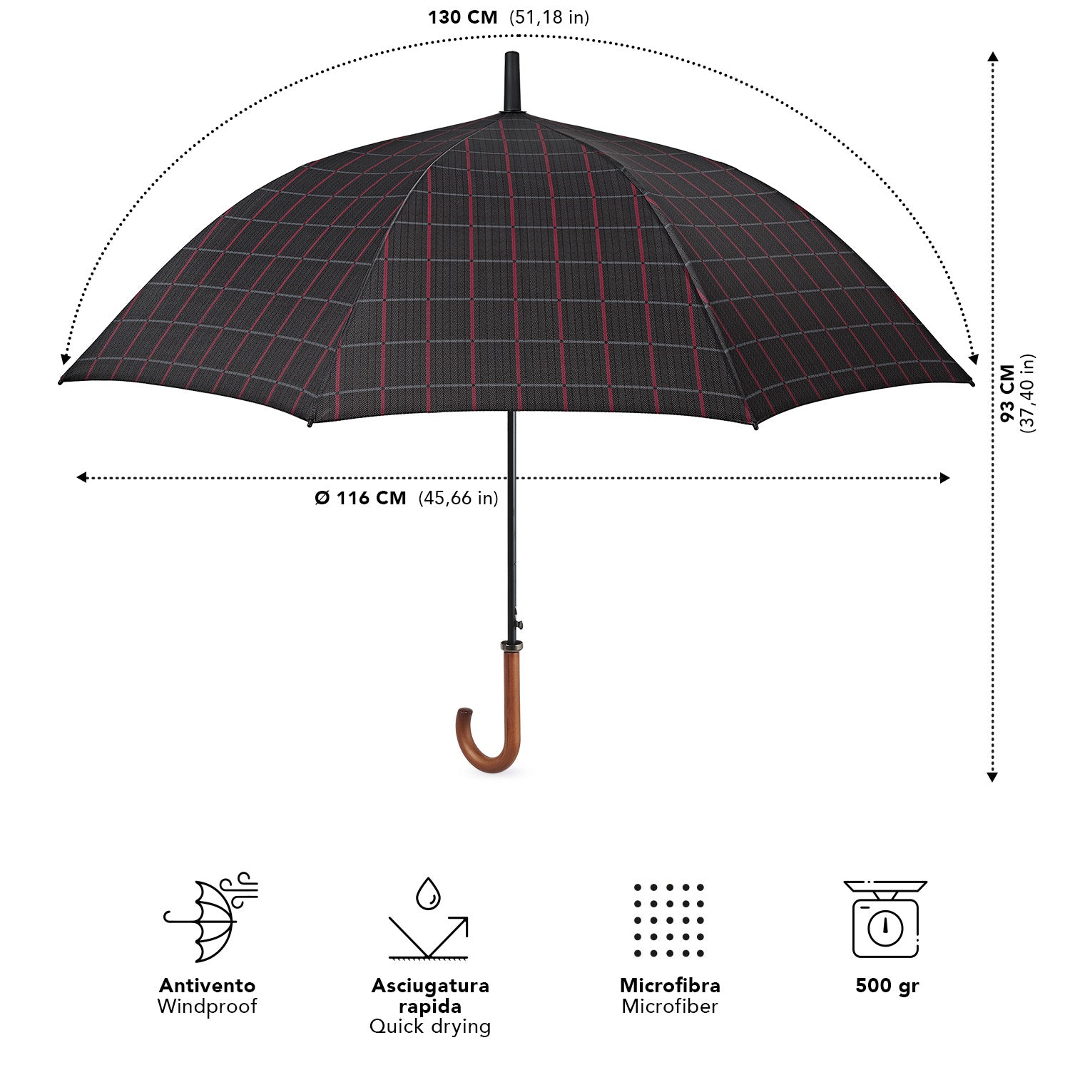 Ombrello Lungo Uomo Scozzese Manico in Legno - Perletti