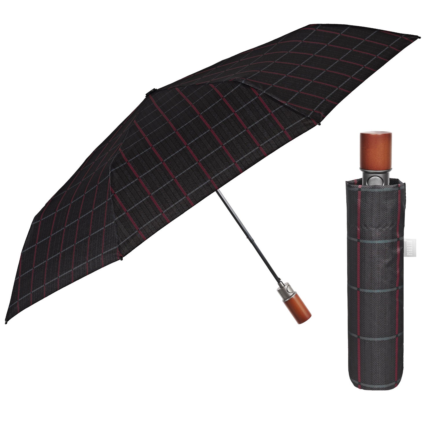 Ombrello Automatico Scozzese Manico in Legno - Perletti