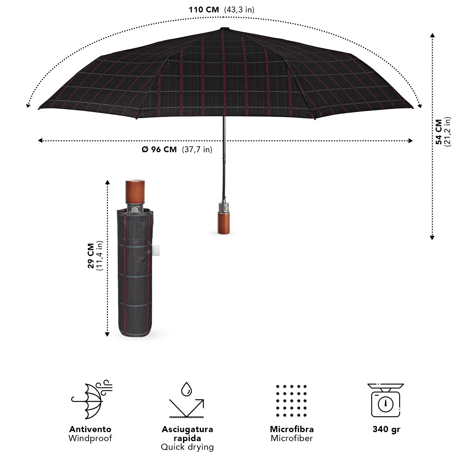 Ombrello Automatico Scozzese Manico in Legno - Perletti