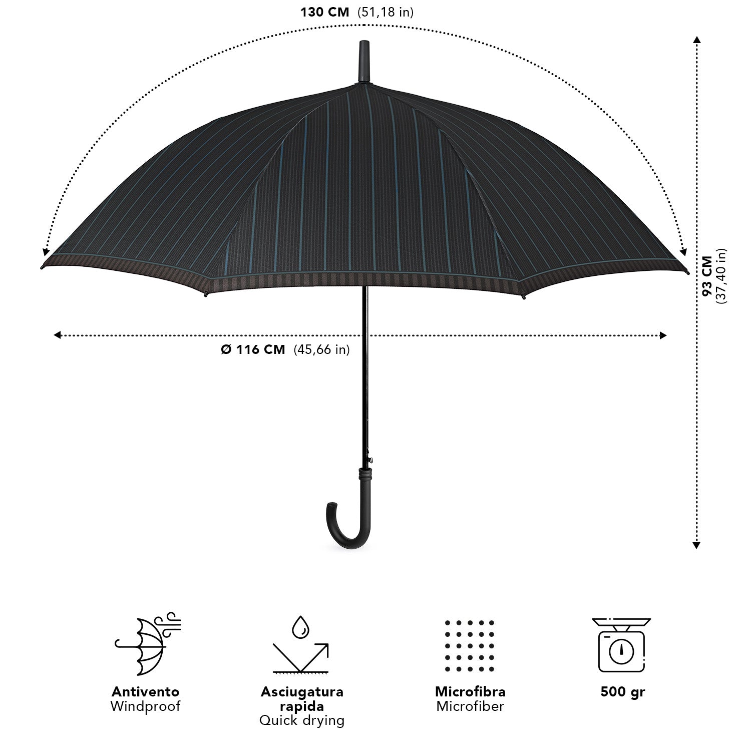 Ombrello Lungo Uomo Rigato - Perletti
