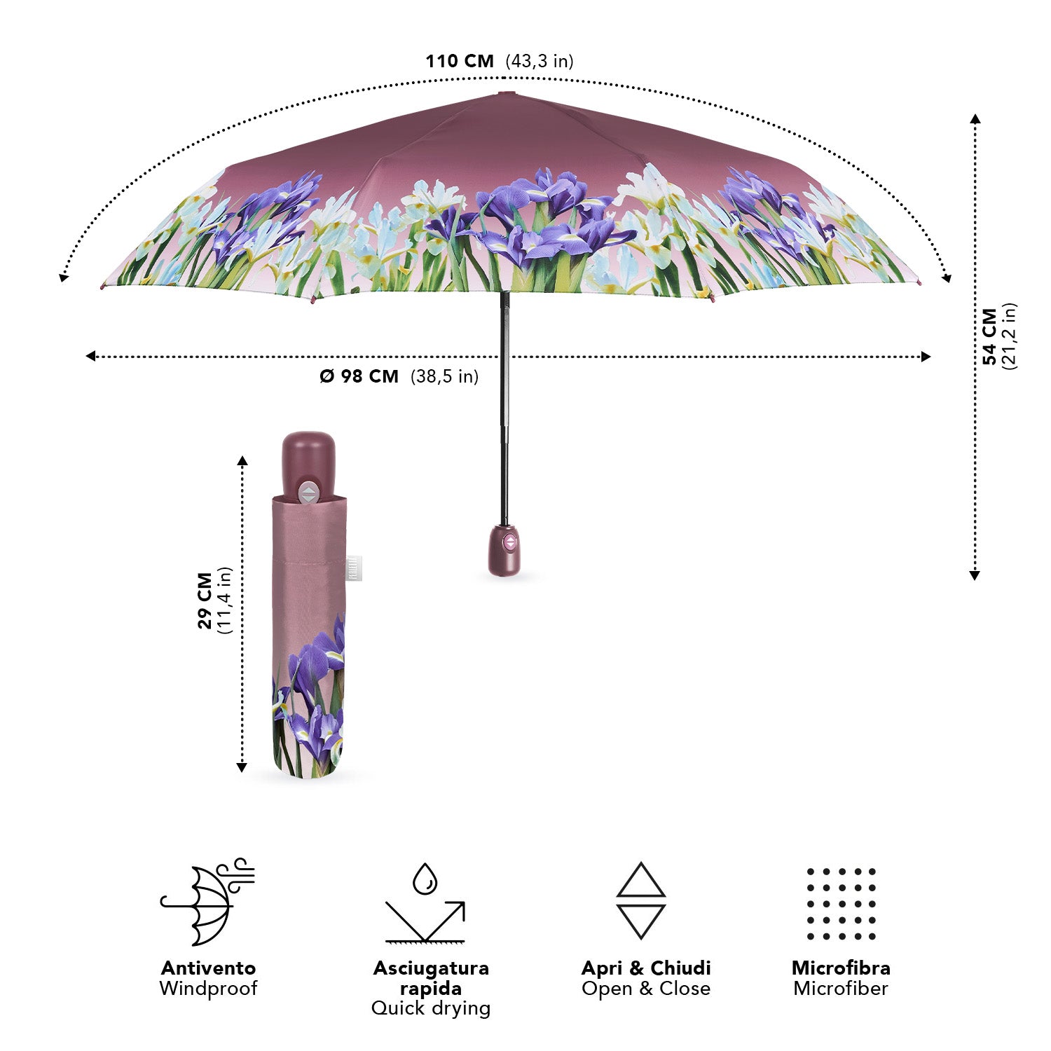 Ombrello Apri e Chiudi Automatico a Fiori - Perletti