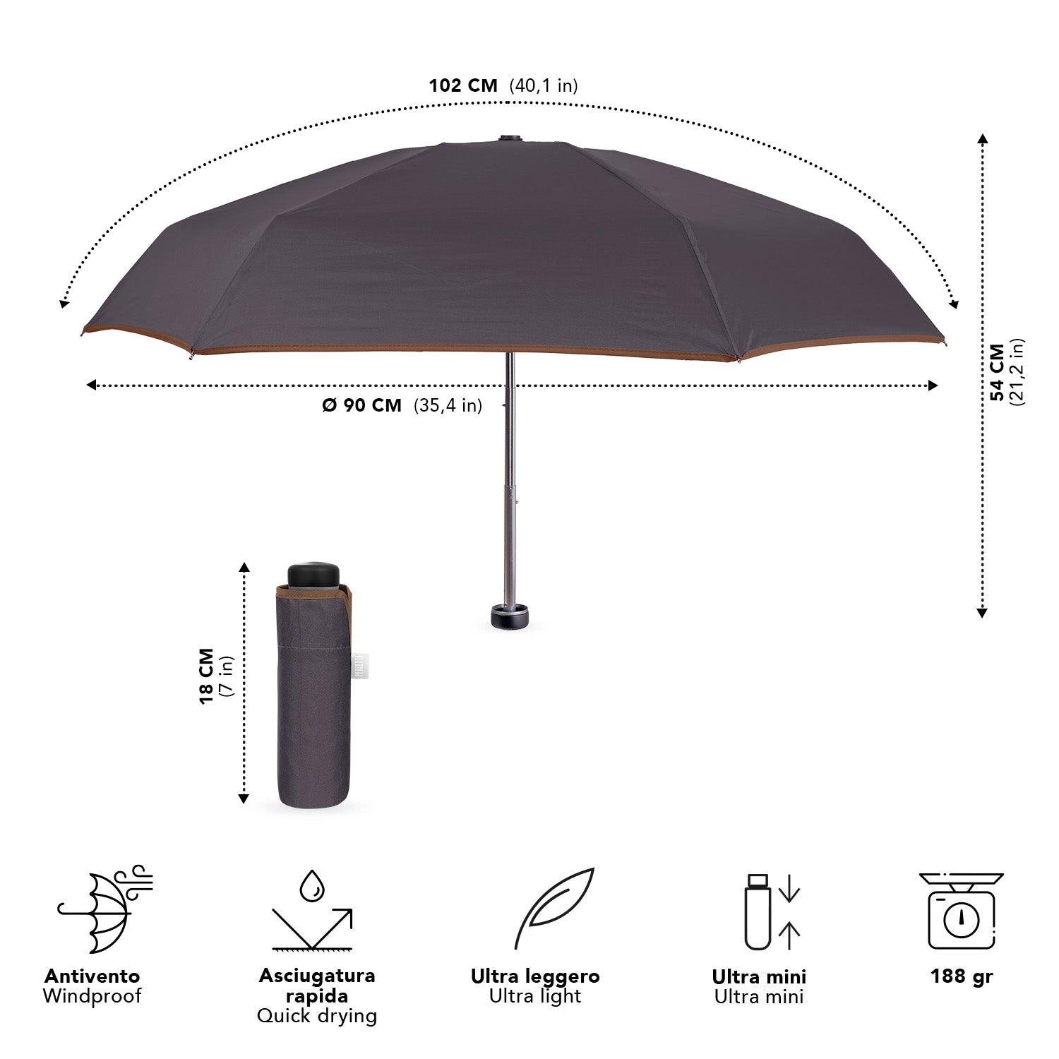 Ombrello Ultra Mini Manuale Tinta Unita - Perletti