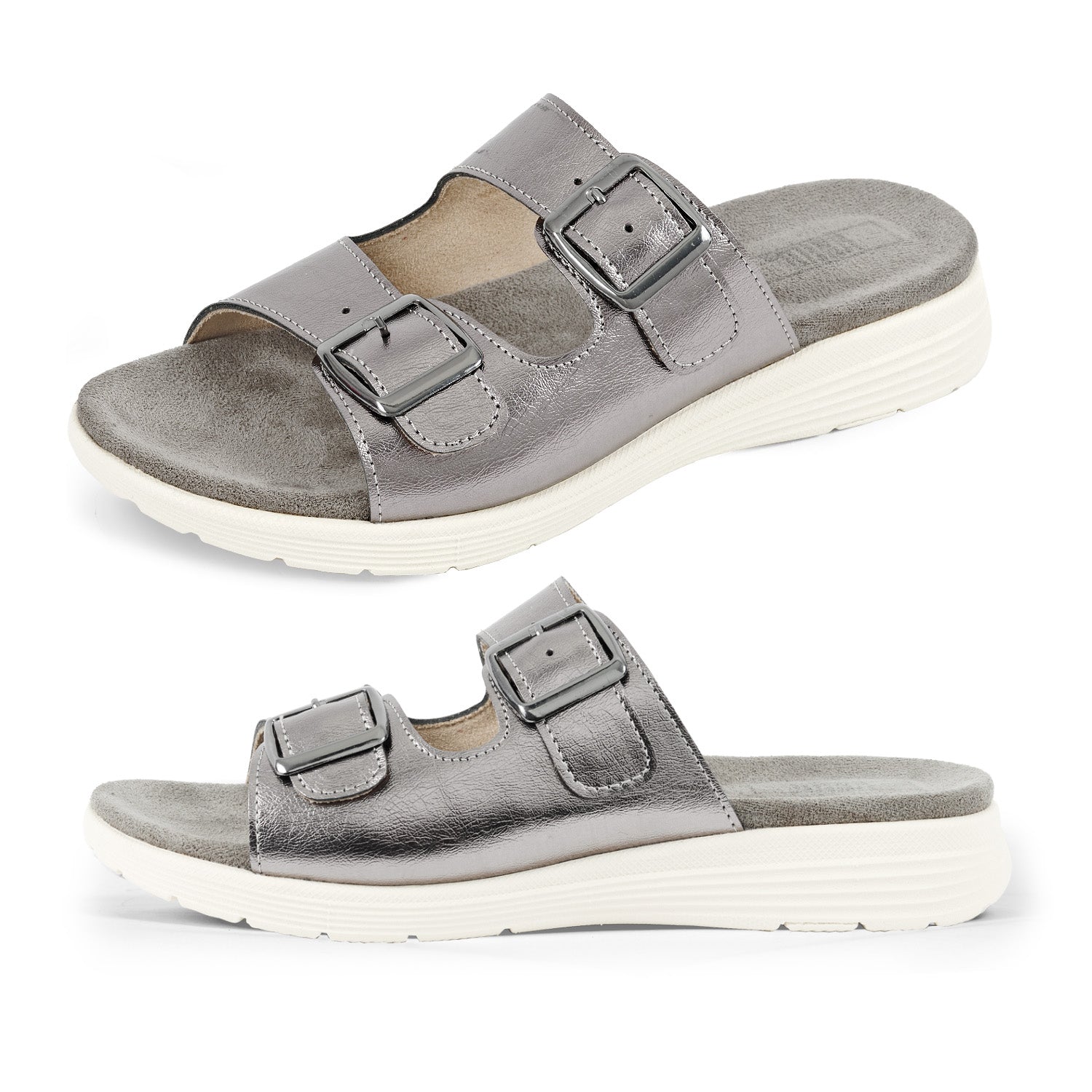 Ciabatte Donna PERLETTI Con Doppia Fibbia - Sandali Comfort Dorati Per Casa E Mare - Foto 4