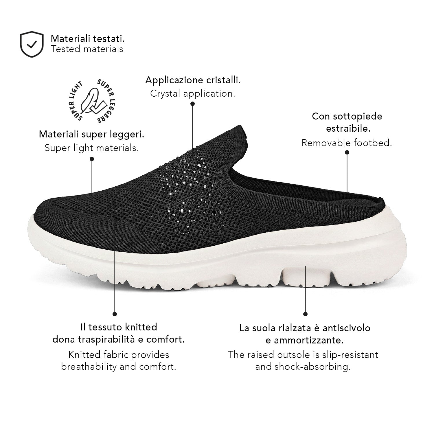 Ciabatte Slip-on Motion Donna con Cristalli - Perletti