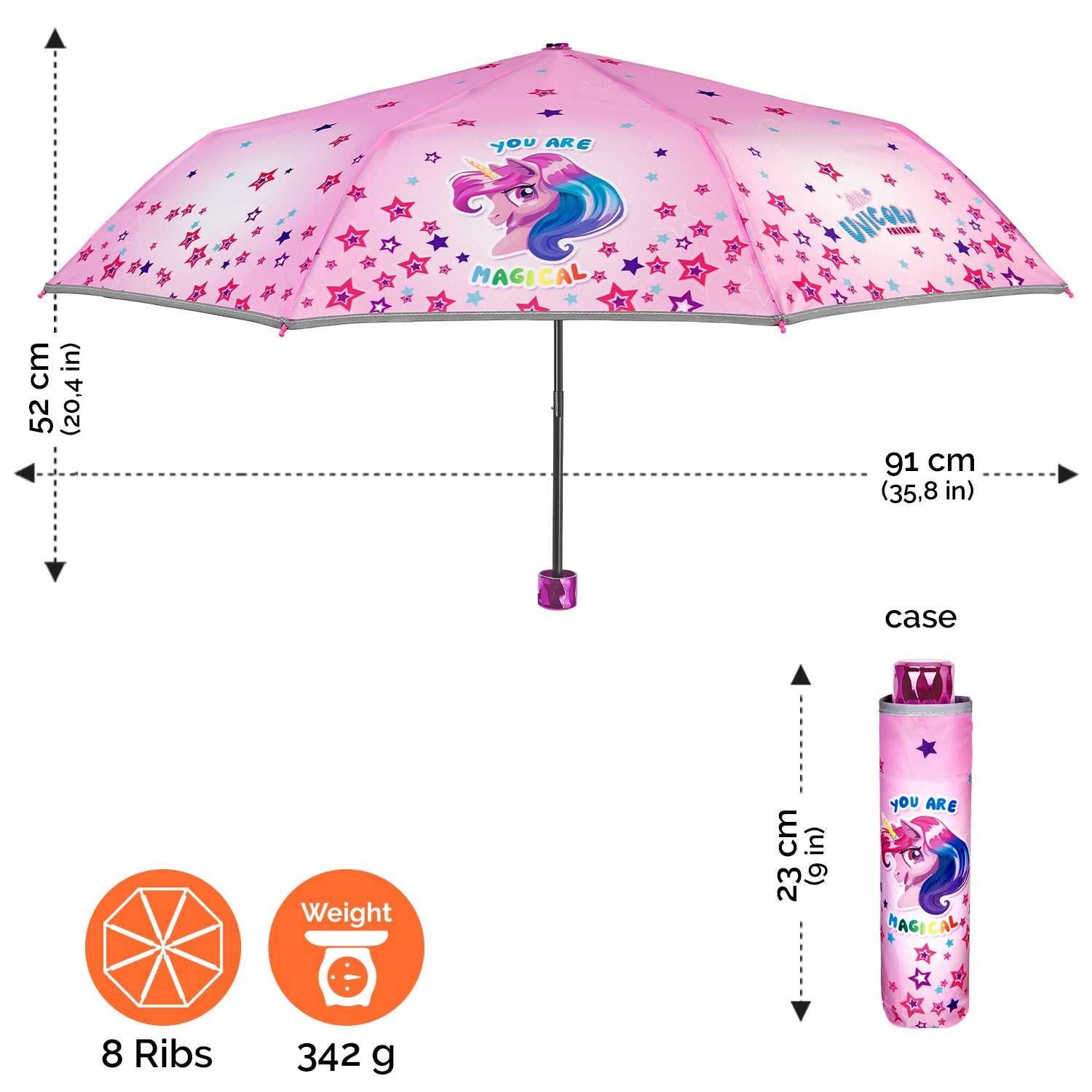Ombrello Colorate– Rosa con Unicorno PERLETTI Stelle